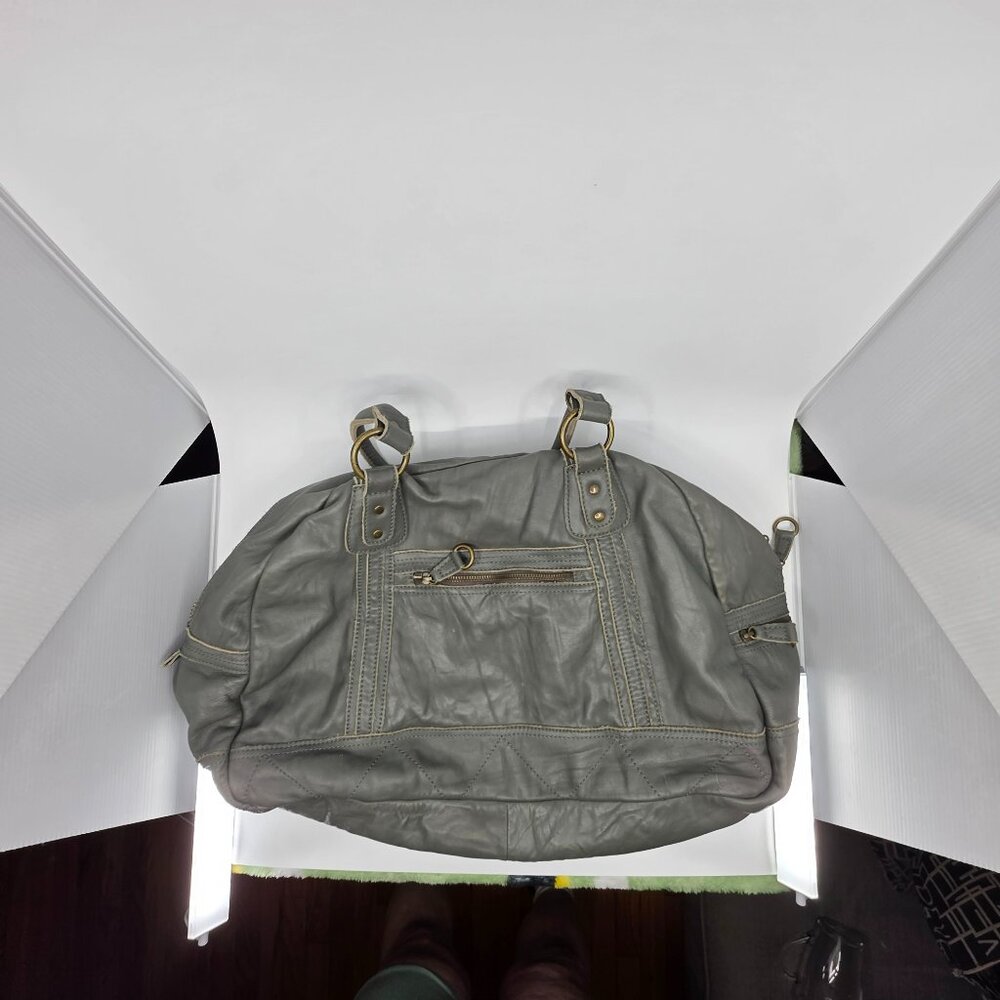 Anthropologie Bica Cheia Grey Distressed Leather Satchel Bag Whimsical Lining Y2